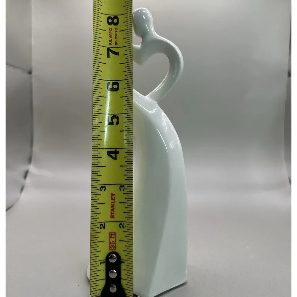 Elegant White Ceramic Couple Figurine Heart Embrace Minimalist Wedding Decor